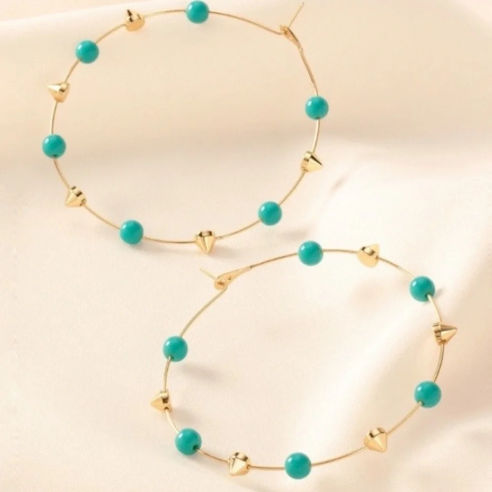 :: Stella & Dot | Retired Madison Hoops Gold+Turquoise Statement Earrings